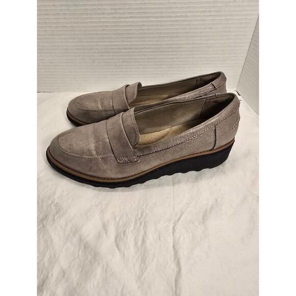 Clarks Sharon Gracie Pewter Metallic Slip-On Wedge Loafers Womens 7.5 M - Picture 5 of 7